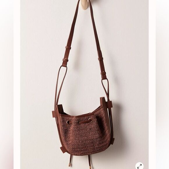 NWOT Free People Cabana Crossbody Bag Brown Beachy Slouchy Vegan Leather Woven - Picture 7 of 15